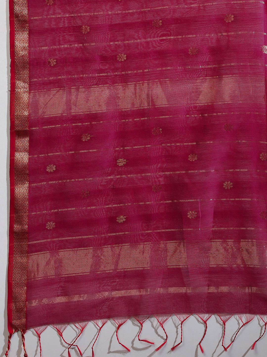 Rani Pink Maheshwari Saree with golden zari