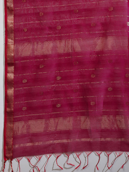Rani Pink Maheshwari Saree with golden zari