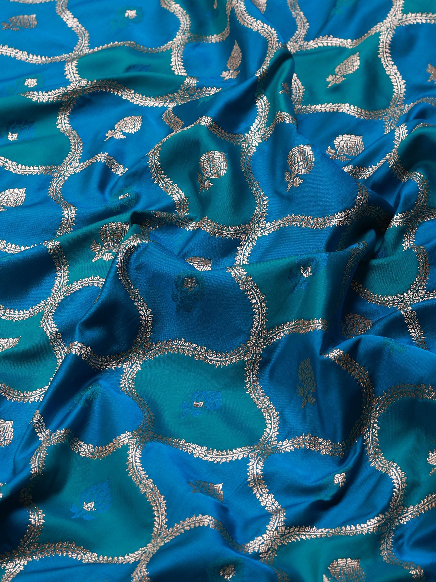 Peacock Blue Rangkat Silk Saree