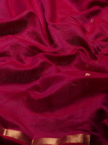 Rani Pink Maheshwari Saree with golden zari