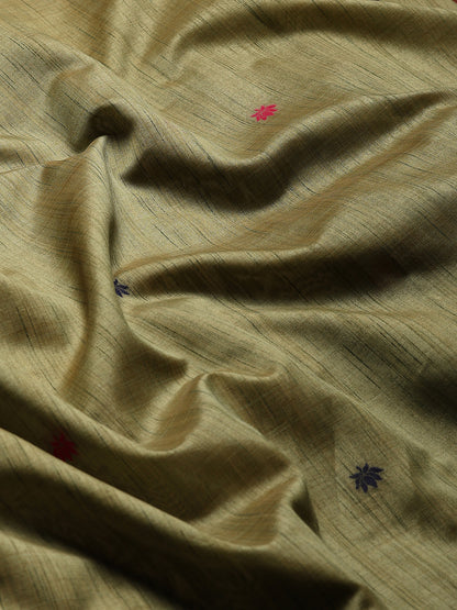 Olive Green Muga Cotton Saree