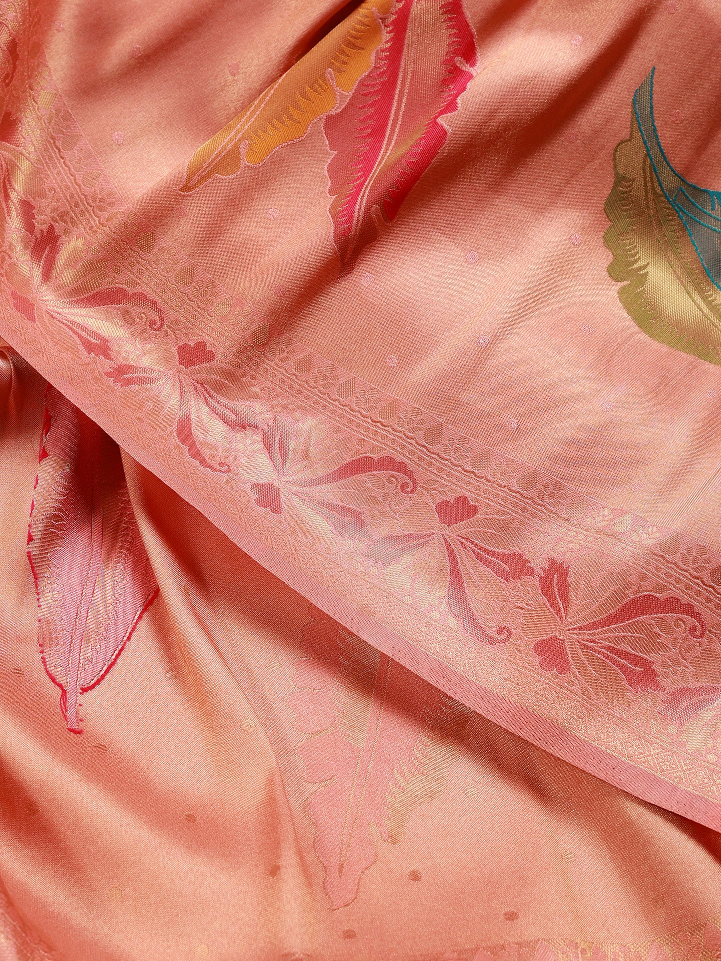 Peach Katan Silk Banarasi Saree