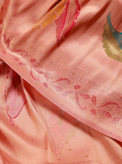 Peach Katan Silk Banarasi Saree