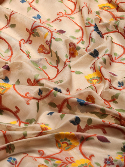 Beige Muslin Jamdani Saree