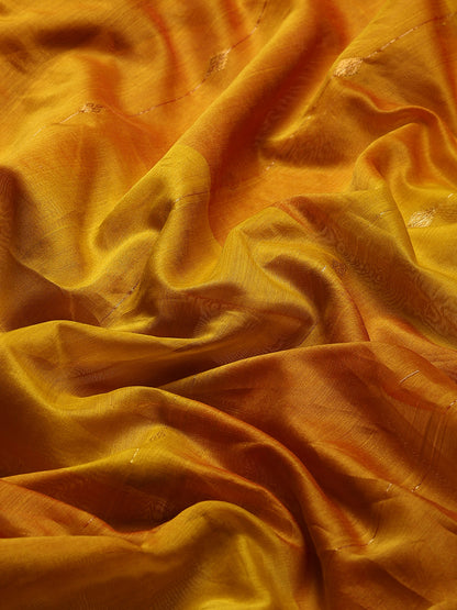 Dual Shade Yellow Maheshwari Saree with Golden zari border