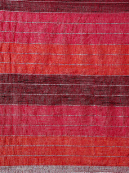 Multi-colored linen saree with silver zari interlacing