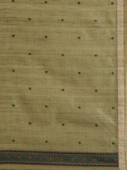 Olive Green Muga Cotton Saree