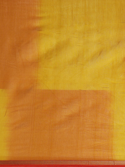 Dual Shade Yellow Maheshwari Saree with Golden zari border