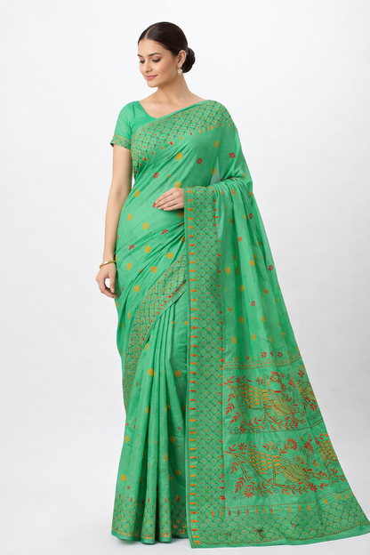 Kantha stitch saree