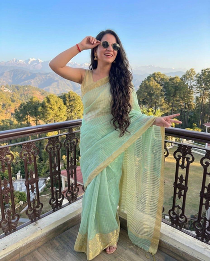 Mint Green Organza Chanderi Saree