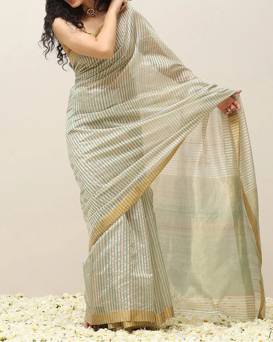 Organza Stripes Chanderi Saree