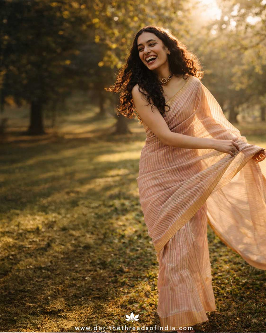 Blush Pink Chanderi Organza Saree