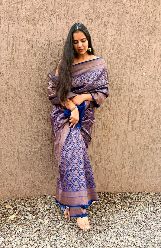 Navi Blue Kadwa weave Banarasi Saree