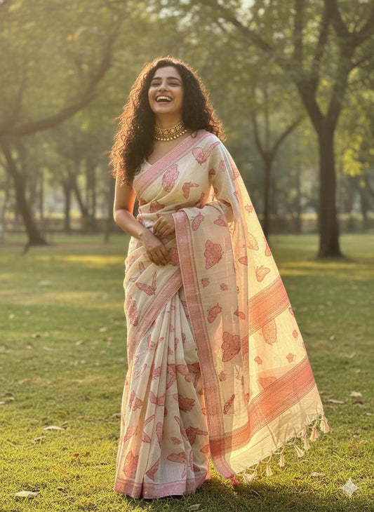 Hand Embroidered Linen Saree