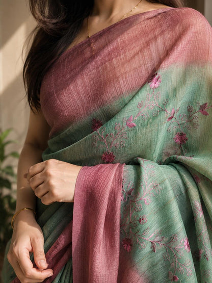 Eri silk saree with thread work embroidery