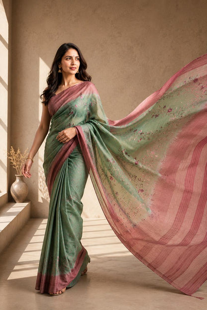 Eri silk saree with thread work embroidery