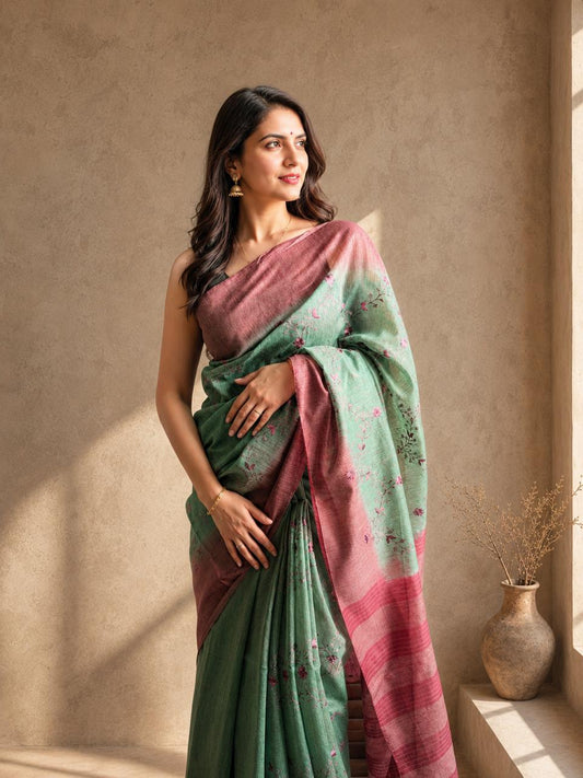 Eri silk saree with thread work embroidery