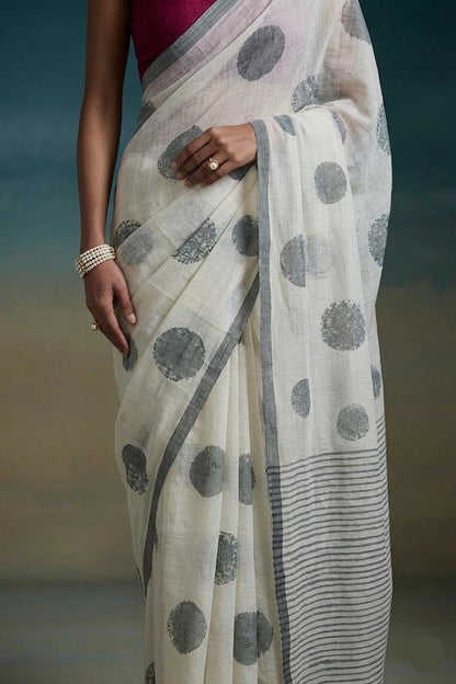 Cotton Silk Saree with Block Print