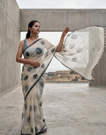 Cotton Silk Saree with Block Print