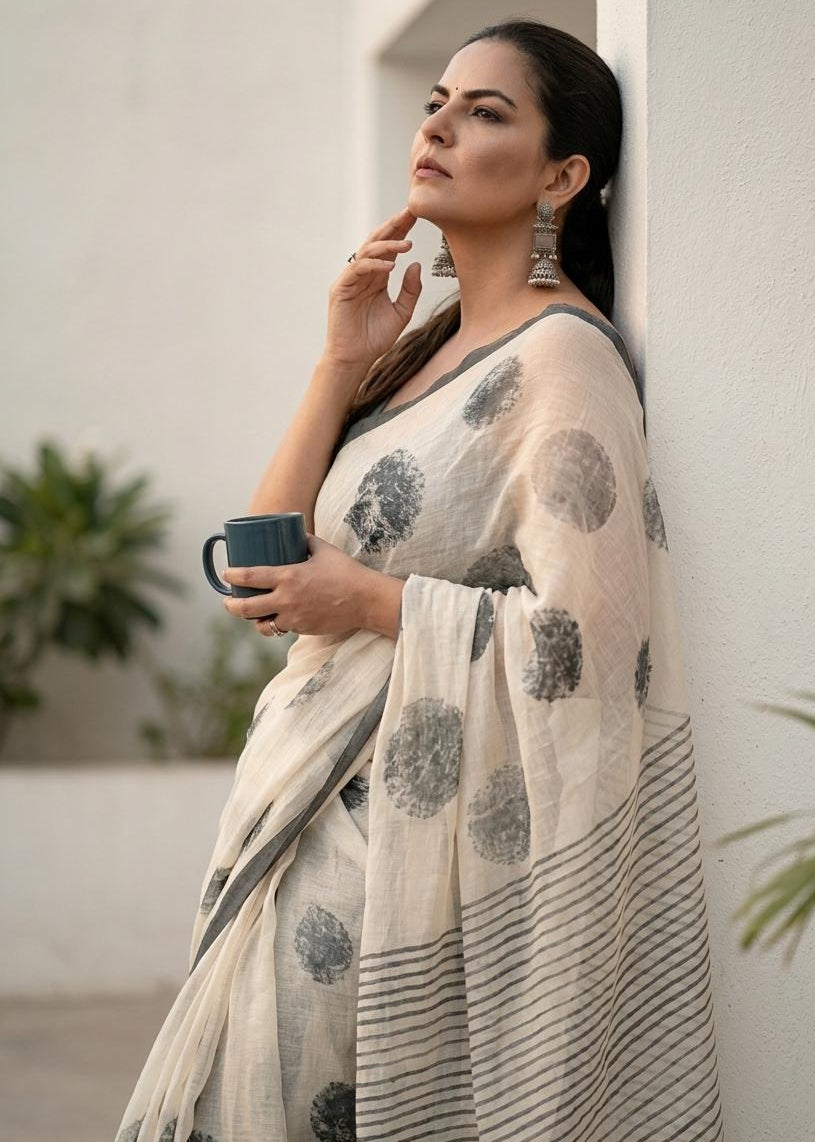 Cotton Silk Saree with Block Print