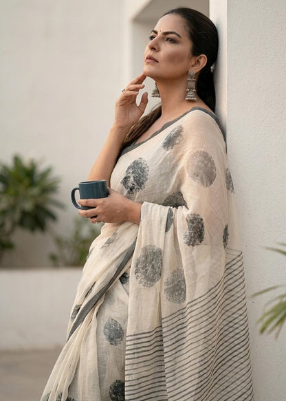 Cotton Silk Saree with Block Print