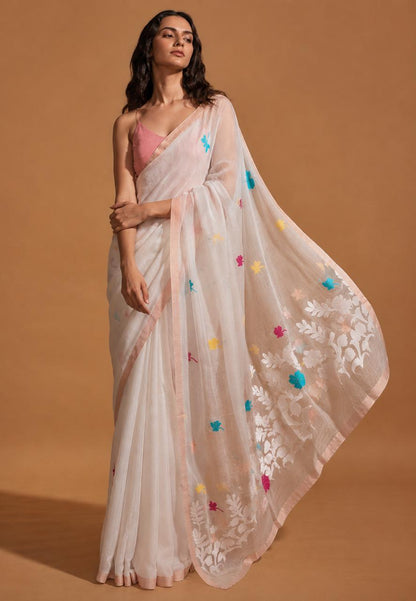 Matka muslin saree with dragon fly motifs