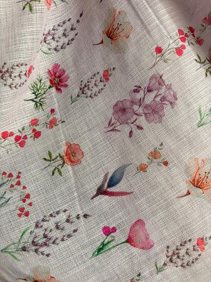 Lavender Linen Saree with botanical hand-block print