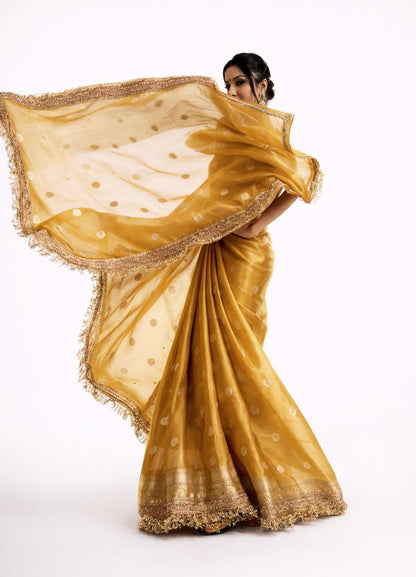 Yellow Banarasi Tissue Saree