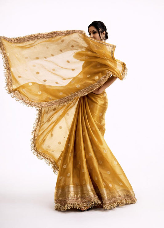 Yellow Banarasi Tissue Saree