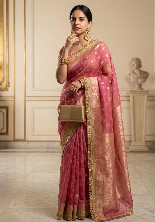 Pink Banarasi Tissue Saree