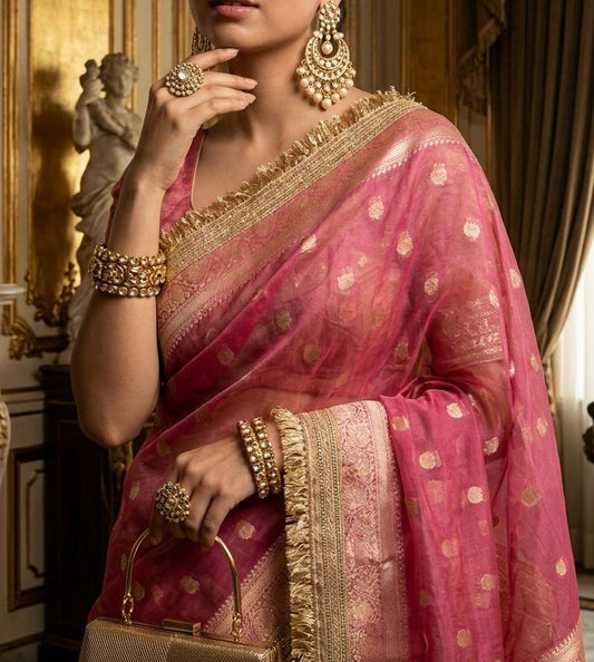 Pink Banarasi Tissue Saree