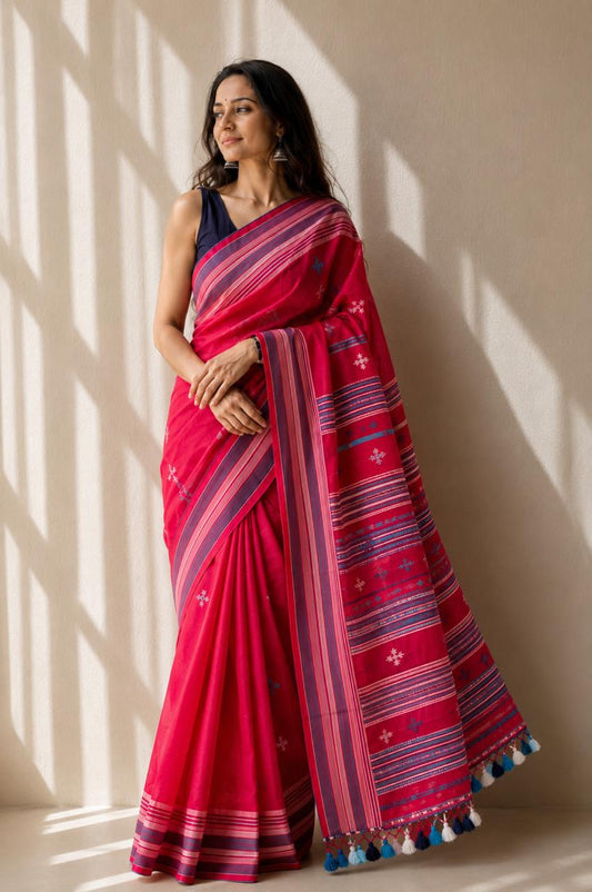 Rani Pink Bhujodi weave saree