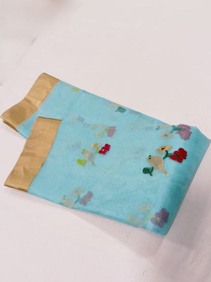Chanderi silk saree with meenakari birds motifs