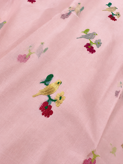Chanderi silk saree with meenakari birds motifs