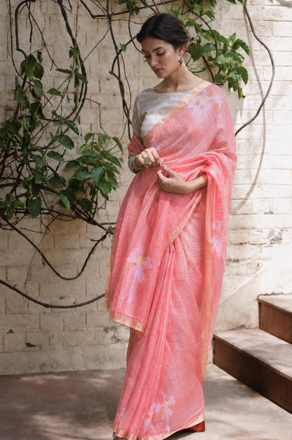 Peach Matka Muslin Jamdani Silk