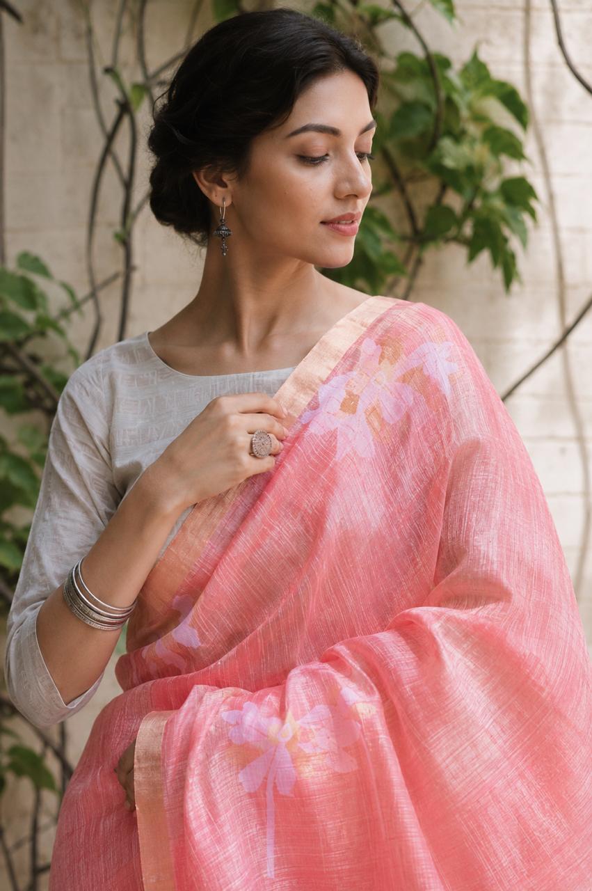 Peach Matka Muslin Jamdani Silk