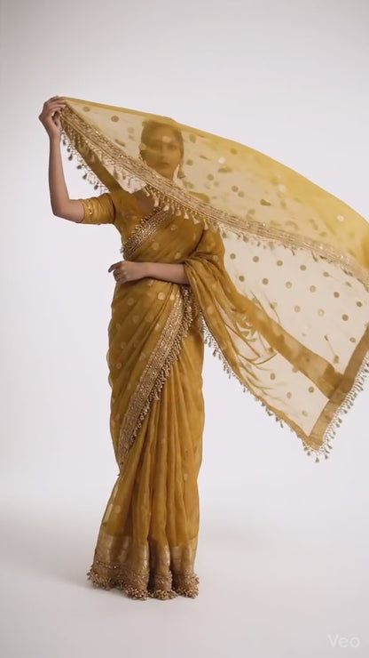 Yellow Banarasi Tissue Saree