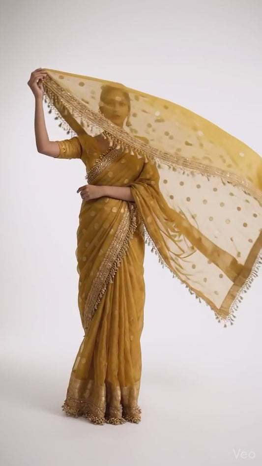 Yellow Banarasi Tissue Saree